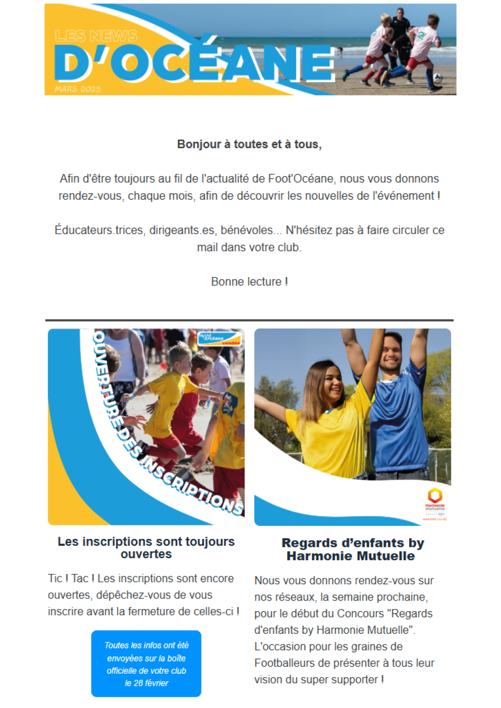 Récapitulatif des nouvelles concernant Foot'Océane en Mars 2025