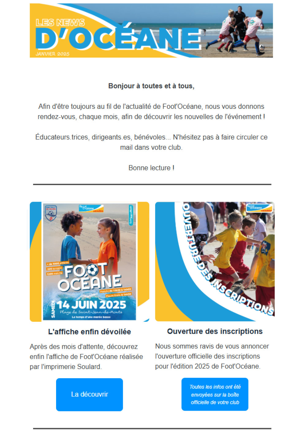 Récapitulatif des nouvelles concernant Foot'Océane en Février 2025